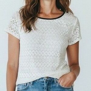 Talbots Top Women 6‎ White Lace Eyelet Mature Office Workwear Cotton Lyocell